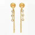 Golden tassel earrings with heart zircon pendants and long Cuban chain design - Gold Tassel Zircon Style (KDE651)