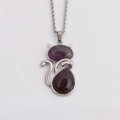 Silver stainless steel twist chain necklace with a cute cat pendant featuring purple amethyst - Amethyst Cat + 60CM Rope Chain