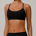 Women's black yoga sports bra with thin straps and supportive wide elasticated underband - S / Premium Black