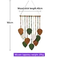 Suspension murale bohème en macramé avec feuilles vert forêt, caramel et crème et perles - 40*90cm / Série Marron