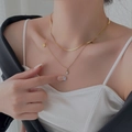 Double-layered gold titanium star necklace with snake chain for elegant women jewelry style - Star Necklace Gold (H298)
