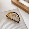 Elegant D-shape half-round hair claw with amber tortoiseshell pattern and gold metal frame - Coffee Tortoise Shell