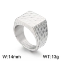 Polished silver stainless steel square ring with 14mm wide hammered finish for men - Hammered Square Silver (KR105959-KJX)