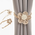 Handmade burlap flower curtain tieback with faux pearls for rustic home decoration - Coffee Single Flower Tieback