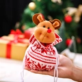 Plush reindeer Christmas drawstring candy bag with red and white knit snowflake patterns - Knitted Reindeer Bag