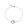 925 Sterling silver chain bracelet with round diamond ring and marquise gemstone charm - Platinum Plated Pave Ring Marquise Gem Bracelet 0.9g