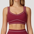 Burgundy yoga bra set with contrast stitching and high-waist sports leggings - Cherry Red