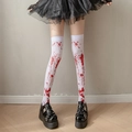 Halloween over-knee white stockings with realistic red blood splatters and cross pattern - One Size / Blood