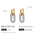 Detail view of two-tone stainless steel earrings with size and weight specifications - Silver & Gold / Silver & Gold - Silver Stud Gold Loop (NB-E1587-SG)