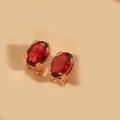 French vintage gold earrings with oval red crystal zircon and intricate metal inlay - Red (Gold)