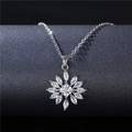 Elegant silver flower pendant necklace with marquise and square cut marquise zircons - Tl104 (with Chain)