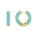 Orecchini a cerchio dorati minimalisti con smalto turchese, viste frontale e laterale - Rame Placcato Oro 18K / Oro Smalto (CYE0502)