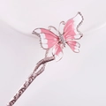 Detail of metal hairpin with pink enamel butterfly and sparkling rhinestone accents - Silver Pink White Enamel Butterfly Rhinestone (FZ031)