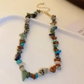 Baroque style colorful gemstone bead necklace with adjustable golden chain and clasp - Irregular Colorful Faux Stone Necklace