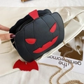 Quirky black pumpkin crossbody bag with red bat zipper and golden chain strap - Black