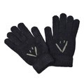 Ins style black knit gloves with green embroidery and warm ribbed cuffs for winter - One Size / Black