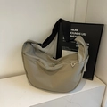 Minimalist khaki nylon crescent crossbody bag with adjustable wide black strap - Green