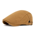 Classic khaki brown cotton flat cap for men with adjustable metal buckle closure - Khaki