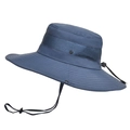 Navy blue wide brim outdoor sun hat with breathable mesh and adjustable windproof cord - Navy Blue