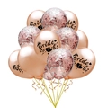 Dettaglio di palloncini con coriandoli oro rosa e palloncini in lattice Bride To Be - Combinazione Oro Rosa Stampata e Paillettes