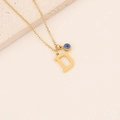 Gold letter D necklace with blue evil eye charm on minimalist stainless steel chain - Letter D