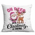 Weihnachtskissenbezug mit Weihnachtsmann und Hirsch, Kissenhülle mit festlicher Schrift - Weihnachtsmann & Hirsch (Christmas Is Here)