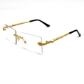 Frameless rectangle sunglasses featuring golden snake-shaped temples and clear lenses - Gold Frame Clear Lens