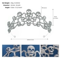 Detaillierte Totenkopf Krone Spezifikationen mit Strasssteinen und Größenabmessungen - Silber