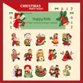 Vintage Christmas party stickers set with 30 pieces of gold-stamped washi paper - Happy Kids