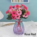 Magenta silk daisy flower bouquet in blue gradient glass vase for home decoration - Rose Red