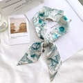 Letter N print skinny silk scarf in mint green with wave and cloud pattern on white background - Sketch Spring Letter N
