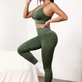 Completo yoga senza cuciture stampa leopardata verde con reggiseno sportivo e leggings - S / Verde Militare