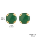 Vintage green enamel square earrings with gold plating and detailed dimensions - Green Square