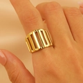 French style 18k gold plated stainless steel open ring with hollow grid pattern - 18K Gold Hollow Stripes (3900)