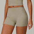 Pantaloncini fitness a vita alta da donna in verde oliva con tessuto elastico - Marrone Cammello