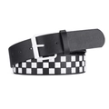 Punk style black leather belt featuring three rows of white square pyramid studs - White Stud Style / White