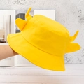 Detail of yellow bucket hat with cute 3D horns and soft fabric texture closeup - Pure Yellow