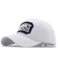 White baseball cap with SUPER embroidery and curved brim, 45-degree angle front view - Adjustable / White