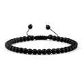 Adjustable 6mm matte black stone bead bracelet with hand-woven cord for men and women - 6mm Matte Black Glass