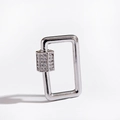 Silver rectangular jewelry clasp accessory with white zircon stones on white background - Silver Rectangle Clasp Style (DBN018-2)