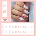 Franse minimalistische ovale druknagels set met nude roze verloop en gouden glitteraccenten - Lijm Type / Elegant Melkwit (W247)