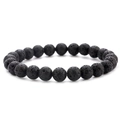 Men's 8mm black volcanic lava rock stone elastic bead bracelet with natural porous texture - Lava Stone