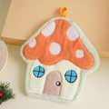 Detail of mushroom-shaped coral fleece hand towel with orange hanging loop and soft texture - Orange