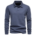 Herren Langarm-Poloshirt in Schieferblau mit klassischem Kragen und Ein-Knopf-Leiste für Männer - S / Graublau