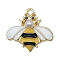Golden bee pendant charm with yellow and black enamel body and a white pearl head - 1pc Enamel Yellow Pearl Bee Pendant