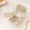 Portable cream white leather travel jewelry box with multiple functional compartments - 10*10*5cm / White