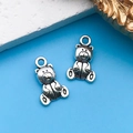 Vintage silver teddy bear charms with bow ties for DIY bracelets and necklaces - Little Bear 10x15.5mm
