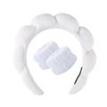 White twist sponge headband and wristband set for facial washing and skincare - White Terry Headband + 2 Wristbands