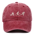 Vintage bordeauxrote gewaschene Baumwoll-Basecap mit Triathlon-Stickerei für Damen Herren - Verstellbar / Burgunderrot