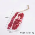 Lifelike PVC faux beef slice model pendant with rustic twine, 13cm length barbecue prop - Snowflake Beef Slice - Hemp Rope Style
